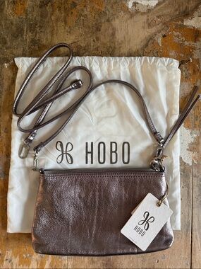 HOBO Metallic Chocolate Brown Leather Crossbody Wristlet